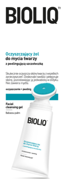 BIOLIQ oczyszczający żel do mycia twarzy z babassu, biała tuba z niebieską szczoteczką, widok z przodu.