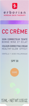 Erborian CC Crème SPF 30 Doré, krem korygujący z centellą i HA, healthy-glow. Białe pudełko, widok z przodu.