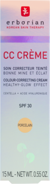 Opakowanie Erborian CC Crème korygującego dla zdrowego blasku SPF 30, odcień Porcelain, 15 ml, widok z przodu.