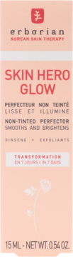 Różowe opakowanie Erborian Skin Hero Glow, niebarwiony krem-perfektor do twarzy z żeń-szeniem, 15ml.