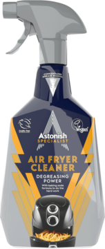 Astonish Air Fryer Cleaner, niebieski spray do odtłuszczania frytkownic, widok z przodu.