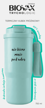 Miętowy termiczny kubek próżniowy BIOVAX 750 ml ze stali nierdzewnej, z uchwytem, widok z przodu.