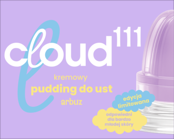 Cloud 111 kremowy pudding do ust arbuz, edycja limitowana dla młodej skóry, na fioletowym tle, z butelką.