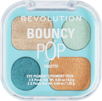 Paleta Revolution Bouncy Pop Aqua Splash Onde Marine, 4 cienie: złoty, miętowy, turkusowy, miedziany. Widok z góry.