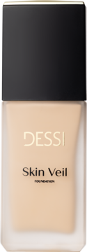 Beżowy podkład DESSI Skin Veil Foundation, w prostokątnej, matowej butelce z czarną nakrętką i złotym napisem.