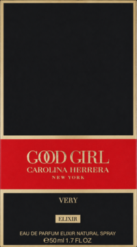 Czarno-czerwone opakowanie Carolina Herrera Very Good Girl Elixir EDP 50ml ze złotymi napisami, widok z przodu.