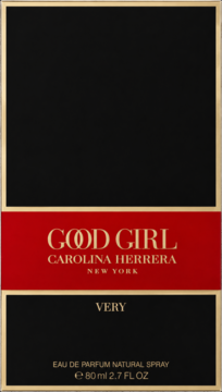 Perfumy Carolina Herrera Very Good Girl 80ml EDP, czarno-czerwone opakowanie ze złotymi detalami, front.