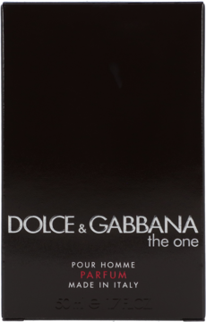 Czarny kartonik męskich perfum Dolce & Gabbana The One For Men Parfum, widok z przodu, z białym logo.
