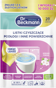 Białe opakowanie Dr. Beckmann Magic Leaves 20 listków, Spring Fresh, do podłóg i powierzchni.