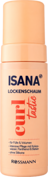 Isana Lockenschaum Curl Tastic, brzoskwiniowa pianka do loków z kokoswasser, widok z przodu.