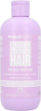 Hairburst Longer Stronger Hair conditioner for curly, wavy hair in a lavender bottle, 350ml, front view.