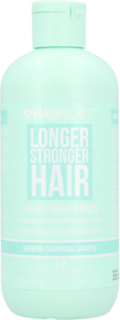 Hairburst szampon miętowy 350ml "Longer Stronger Hair" dla włosów z przetłuszczającą się skórą głowy, widok z przodu.