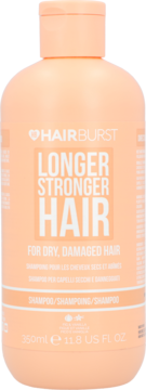 Brzoskwiniowy szampon Hairburst Longer Stronger Hair 350ml dla włosów suchych i zniszczonych, widok z przodu.