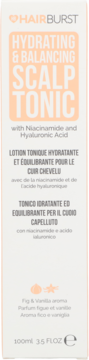 HAIRBURST Hydrating Scalp Tonic Fig & Vanilla, z Niacinamidem i Kwasem Hialuronowym, widok z przodu opakowania.