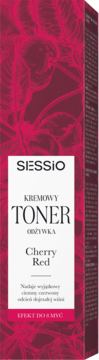 Sessio Kremowy Toner Odżywka Cherry Red w prostokątnym opakowaniu, odcień dojrzałej wiśni, widok z przodu.