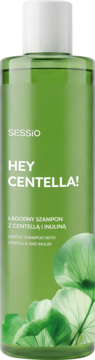 Sessio Hey Centella! łagodny szampon z centellą i inuliną, zielona butelka z białym korkiem, widok z przodu.