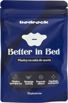 Granatowe opakowanie Bedrock Better in Bed, plastry na usta do spania, widok frontalny, 30 sztuk.