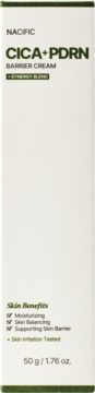 Krem NACIFIC CICA+PDRN Barrier Cream w białym opakowaniu z zielonym tekstem o nawilżeniu i barierze skóry, 50g.