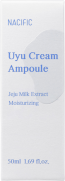 NACIFIC Uyu Cream Ampoule z ekstraktem mleka Jeju, nawilżający, 50ml, białe pudełko, widok z przodu.