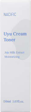 Białe pudełko NACIFIC Uyu Cream Toner nawilżający z ekstraktem z mleka Jeju, widok z przodu.