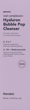 Hanskin Hyaluron Bubble Pop Cleanser, nawilżająca pianka do twarzy z kwasem hialuronowym, fioletowe pudełko, widok z przodu.