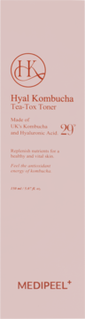 Jasnoróżowe opakowanie toniku Medi-Peel Hyal Kombucha Tea-Tox Toner, widok z przodu.