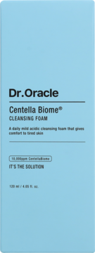 Front opakowania Dr.Oracle Centella Biome Cleansing Foam 120ml, jasnoniebieskie pudełko z czarnymi napisami.