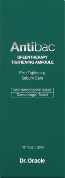 Dr.Oracle Antibac Greentherapy Tightening Ampoule, ciemnozielone pudełko 30ml, widok z przodu. Na pory i sebum.