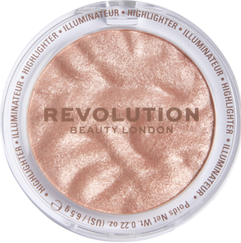 Rozświetlacz do twarzy Revolution Reloaded, okrągły, rose gold z falistym wzorem, widok z góry.