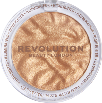 Revolution Reloaded Highlighter Bronze Boldness, złoto-brązowy, wypiekany rozświetlacz z wirującym wzorem, widok z góry.
