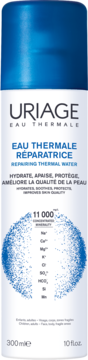 Uriage Eau Thermale, regenerująca woda termalna w niebiesko-białym sprayu, widok z przodu, pojemność 300ml.