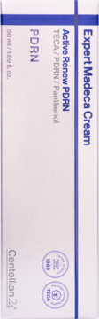 Centellian 24 Expert Madeca Cream Active Renew PDRN, 50ml, white box with blue details, front-side view.