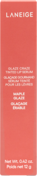 Laneige Glaze Craze Tinted Lip Serum Maple Glaze w różowo-koralowym pudełku, widok z przodu.