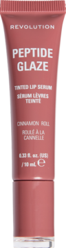 Revolution Peptide Glaze Tinted Lip Serum, Cinnamon Roll, w matowej tubce 10ml, widok z przodu.