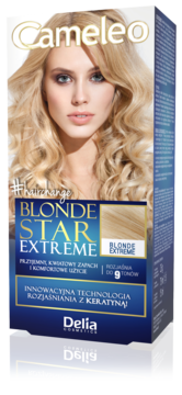 Blonde Star Extreme rozjaśniacz do włosów z keratyną Cameleo, z blondynką, widok z przodu.