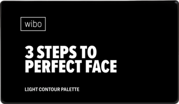 WIBO 3 Steps to Perfect Face Light Contour Palette. Czarna paleta do konturowania z białym napisem, widok z góry.