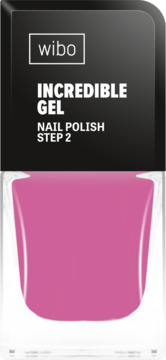 Wibo Incredible Gel Nail Polish Step 2. Czarna etykieta i intensywny różowy kolor żelowego lakieru do paznokci.