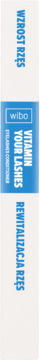 Etykieta odżywki do rzęs WIBO Vitamin Your Lashes, niebieska z białym tekstem "WZROST RZES", "REGENERACJA".