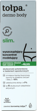 Tołpa dermo body slim koncentrat wyszczuplający, opakowanie z obietnicą redukcji talii do -4cm, front.