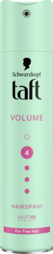 Jasnozielony lakier Schwarzkopf Taft Volume do włosów cienkich, widok z przodu, z różową cyfrą 4.