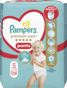 PAMPERS Premium Care ,pieluchomajtki 5 Junior, 12-17 kg,przód