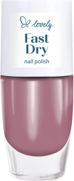 Szybkoschnący lakier do paznokci Lovely Fast Dry w butelce, odcień brudnego różu, widok z przodu.