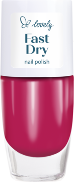 Lovely Fast Dry szybkoschnący lakier do paznokci, intensywny róż w szklanej butelce z białą zakrętką.