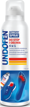 UNDOFEN spray do st3p i obuwia 4w1, biała butelka 150 ml z grafiką stopy, widok z przodu.