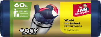 Worki na śmieci JAN Niezbędny 60L, Easy Pack, ciemnogranatowe, 18 sztuk, trwałe, widok rolki.