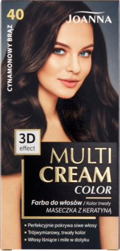 Joanna Multi Cream Color, farba Cynamonowy Brąz nr 40, opakowanie z kobietą, widok z przodu.