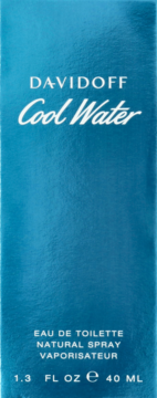 Pionowe opakowanie Davidoff Cool Water, niebieskie z białym napisem, widok z przodu, 40 ml.