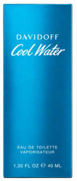 Opakowanie Davidoff Cool Water w odcieniach błękitu, z białym napisem, widok z przodu, 40 ml Eau de Toilette.