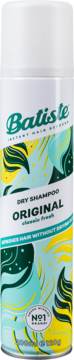 Batiste Dry Shampoo Original classic fresh in white can with teal, green, and yellow leaf pattern, front view.