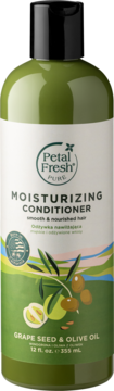 Petal Fresh Pure odżywka nawilżająca z pestek winogron i oliwek, zielona butelka, widok z przodu, 355ml.